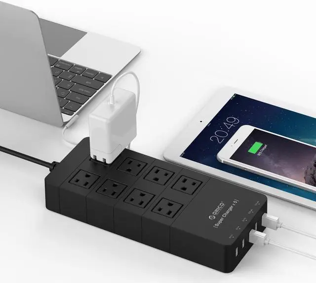 Alt view image 6 of 7 - ORICO 8 Outlet Power Strip Built-in 5 Ft. Cord, 5 USB Intelligence Charging Ports for Home & Office  iPhone 7/7Puls/6S/6S P , iPad, Samsung Galaxy S6 /S6 Edge, Nexus and More - Black (HPC-8A5U)