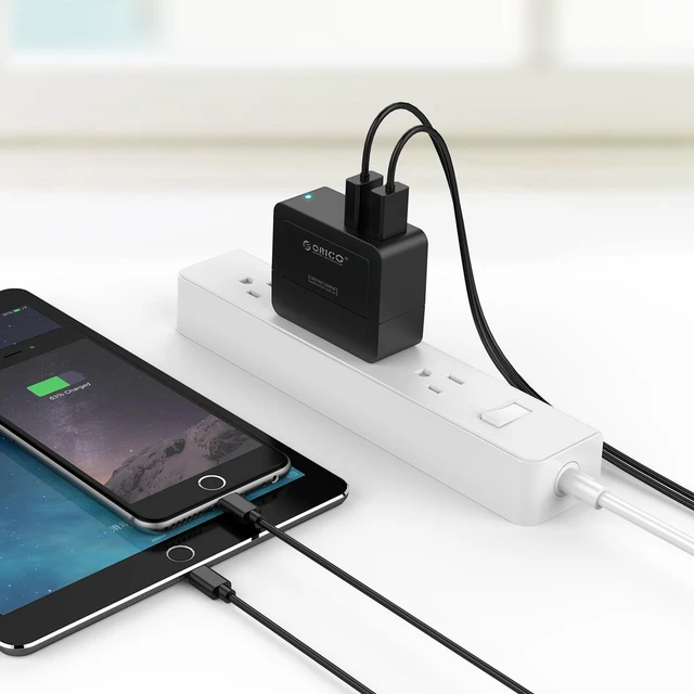 Alt view image 7 of 7 - ORICO Compact Dual Port USB Wall Charger with Foldable Plug for Apple iPhone 7/ 7plus/ 6S, iPad Air 2, Samsung Galaxy - Black