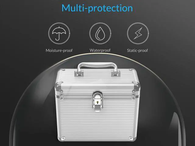 Alt view image 3 of 14 - ORICO Aluminum Hand-held Multi-protection 5 Bay 3.5 inch HDD Protective Storage Carrying Box with Security Lock - Silver (BSC35-05)
