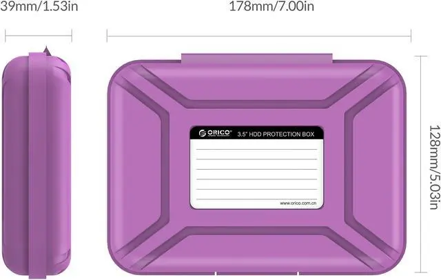 Alt view image 7 of 7 - ORICO 3.5-inch HDD Protector, Ultimate Villa For 3.5" Hard Disk Drive , 3.5 Inch Protective Box/Storage Case, Anti-Static/Anti-Drop/Anti-Shake/Water Resistant/Dust Resistant Case - Purple (PHX-35)