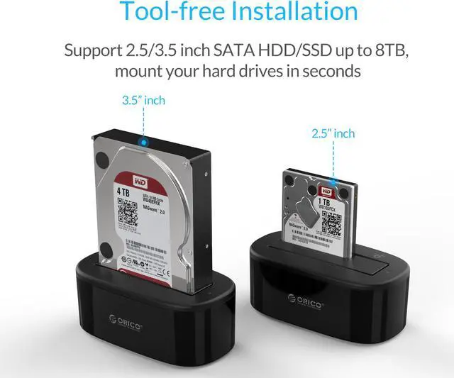 Alt view image 2 of 7 - [Support UASP and 18TB ]  ORICO  2.5"/3.5" SATA HDD SSD Enclosure  Case Super Speed USB 3.0 to SATA  5Gbps External Hard Drive Docking Station  -Black