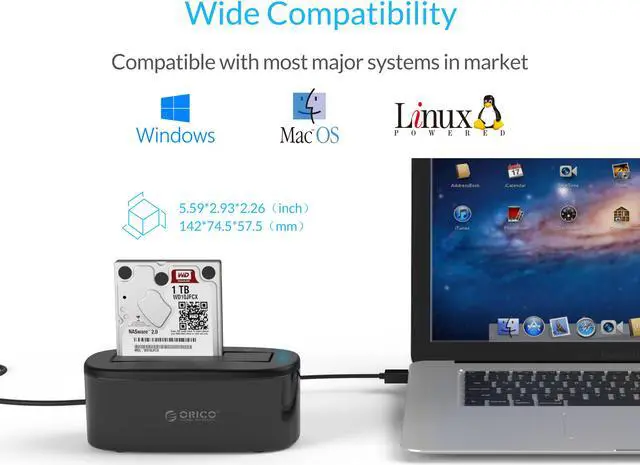 Alt view image 7 of 7 - [Support UASP and 18TB ]  ORICO  2.5"/3.5" SATA HDD SSD Enclosure  Case Super Speed USB 3.0 to SATA  5Gbps External Hard Drive Docking Station  -Black