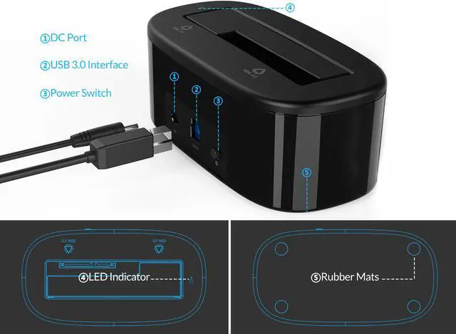 Alt view image 5 of 7 - [Support UASP and 18TB ]  ORICO  2.5"/3.5" SATA HDD SSD Enclosure  Case Super Speed USB 3.0 to SATA  5Gbps External Hard Drive Docking Station  -Black