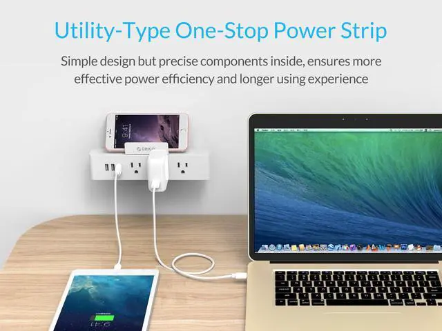 Alt view image 6 of 7 - ORICO Wall Mount 3 Outlets Power Strip 3 USB Charging Ports with Phone Holder Stand 5-foot Heavy Duty Extension Cord for Home, Office, Travel and Business -White