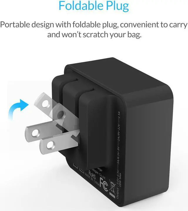 Alt view image 3 of 7 - ORICO Quick Charge 3.0 18W USB Wall Charger for Nexus 6, Galaxy S6/S6 Edge/Note 4/Note Edge, HTC One M8/M9, Sony Xperia Z3/Z2 and More - Black (QTW-1U-US)