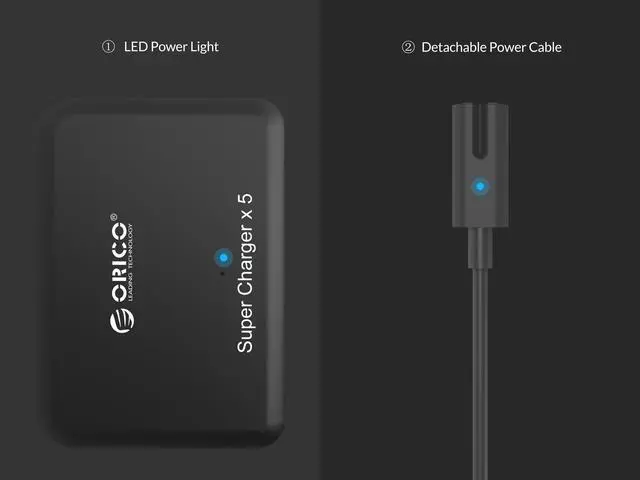 Alt view image 4 of 7 - ORICO 5 Port 5V2.4A Fast Desktop Charger 40W 8A Max USB Travel Smart Charging Station W/ Intelligent Charging IC for iPhone 7 / 7 plus, iPad Air 2 / mini 3, Samsung,HTC