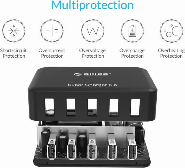 Alt view image 5 of 7 - ORICO 5 Port 5V2.4A Fast Desktop Charger 40W 8A Max USB Travel Smart Charging Station W/ Intelligent Charging IC for iPhone 7 / 7 plus, iPad Air 2 / mini 3, Samsung,HTC