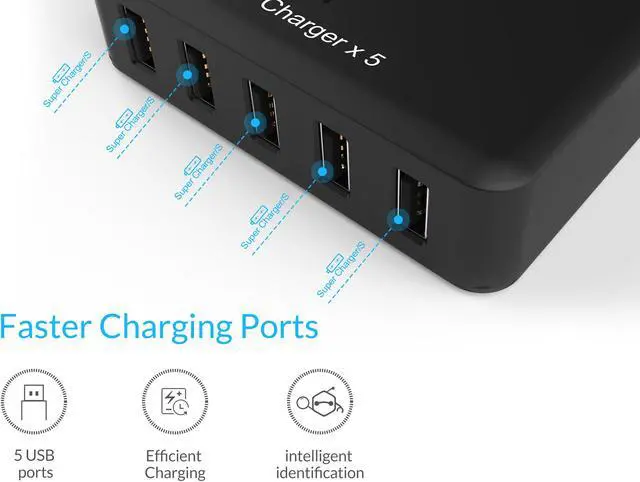 Alt view image 2 of 7 - ORICO 5 Port 5V2.4A Fast Desktop Charger 40W 8A Max USB Travel Smart Charging Station W/ Intelligent Charging IC for iPhone 7 / 7 plus, iPad Air 2 / mini 3, Samsung,HTC