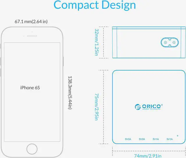 Alt view image 7 of 7 - ORICO Electrical 5 Port Desktop USB Charger Green with 2 Prong Power Cord 30W Power Output for Tablet iPhone , iPad Air,iPad Pro, Galaxy, Pixel [CSK-4U] GREEN