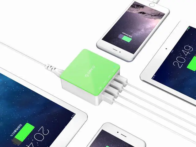 Alt view image 6 of 7 - ORICO Electrical 5 Port Desktop USB Charger Green with 2 Prong Power Cord 30W Power Output for Tablet iPhone , iPad Air,iPad Pro, Galaxy, Pixel [CSK-4U] GREEN