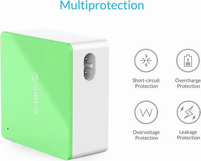 Alt view image 3 of 7 - ORICO Electrical 5 Port Desktop USB Charger Green with 2 Prong Power Cord 30W Power Output for Tablet iPhone , iPad Air,iPad Pro, Galaxy, Pixel [CSK-4U] GREEN
