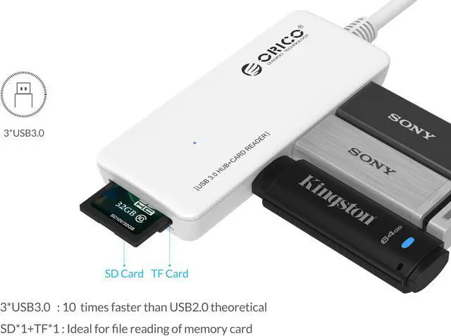 Alt view image 2 of 7 - ORICO 3-Port USB 3.0 HUB with USB 3.0 SD TF Card Reader Combo Hub Card Adapter On the Go 5Gbps for Windows Surface Pro, iMac, MacBook, MacBook Pro, MacBook Air, Mac Mini PCs and Tablets