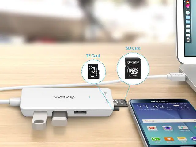 Alt view image 6 of 7 - ORICO 3-Port USB 3.0 HUB with USB 3.0 SD TF Card Reader Combo Hub Card Adapter On the Go 5Gbps for Windows Surface Pro, iMac, MacBook, MacBook Pro, MacBook Air, Mac Mini PCs and Tablets