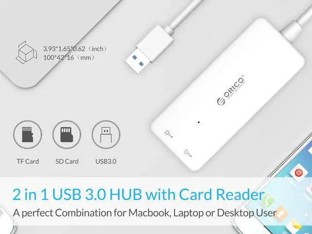 Alt view image 4 of 7 - ORICO 3-Port USB 3.0 HUB with USB 3.0 SD TF Card Reader Combo Hub Card Adapter On the Go 5Gbps for Windows Surface Pro, iMac, MacBook, MacBook Pro, MacBook Air, Mac Mini PCs and Tablets