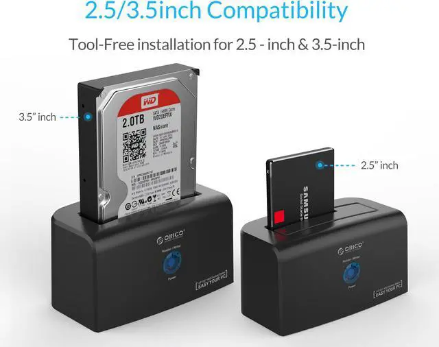 Alt view image 2 of 7 - ORICO USB 3.0 to SATA HDD External Hard Drive Docking Station W/ Power Adapter for 2.5 and 3.5 inch SATA Hard Drive HDD  SSD - Black