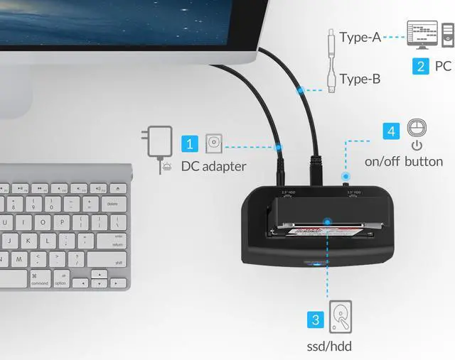 Alt view image 4 of 7 - ORICO USB 3.0 to SATA HDD External Hard Drive Docking Station W/ Power Adapter for 2.5 and 3.5 inch SATA Hard Drive HDD  SSD - Black
