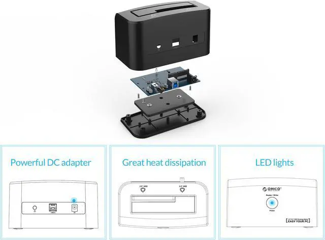 Alt view image 5 of 7 - ORICO USB 3.0 to SATA HDD External Hard Drive Docking Station W/ Power Adapter for 2.5 and 3.5 inch SATA Hard Drive HDD  SSD - Black