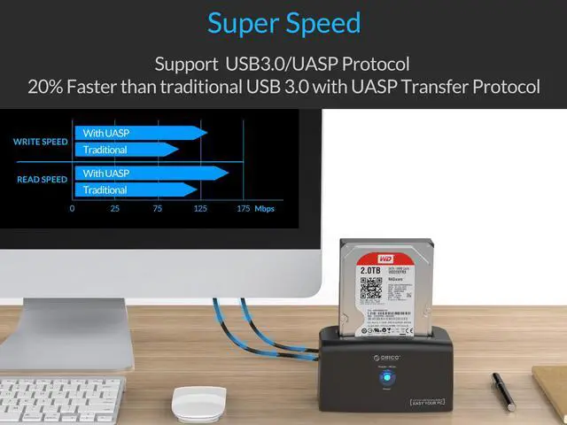 Alt view image 3 of 7 - ORICO USB 3.0 to SATA HDD External Hard Drive Docking Station W/ Power Adapter for 2.5 and 3.5 inch SATA Hard Drive HDD  SSD - Black