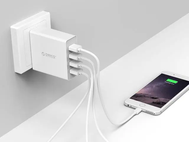 Alt view image 4 of 7 - ORICO 4 Port USB Wall Charger for Smartphones and Tablets 5V2.4A*4  6A 30W Total Output  -White (DCW-4U-US)