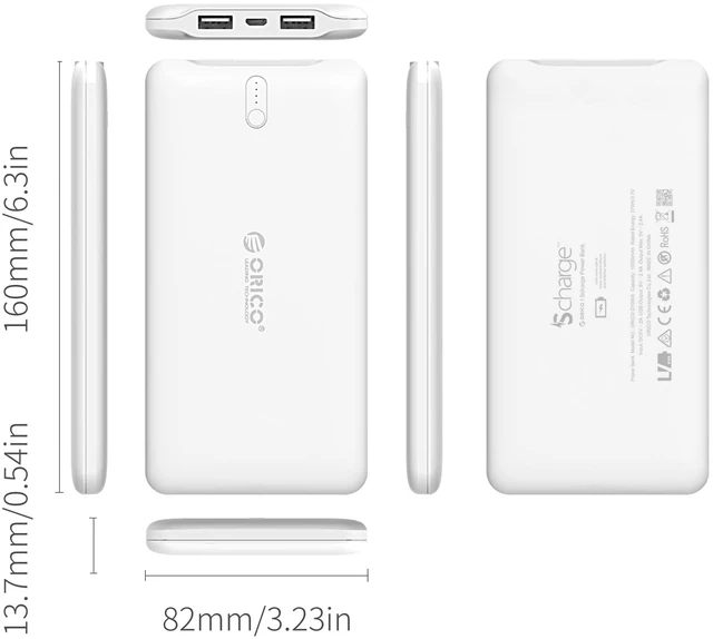 Alt view image 7 of 7 - ORICO Ultra Slim High Capacity Travel Battery Portable 10000mAh Pack Power Bank Dual USB 5V2.4A Charger with LED Power Indicator
Technology for iPhone, Samsung Galaxy and More -White (D10000)