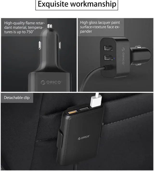 Alt view image 4 of 7 - ORICO Portable 5 Ports QC3.0 USB Car Charger Universal USB Fast Adapter 52W USB Car Charger with Expander For MPV Car Mobile Phones Tablet PC 12V24V Available