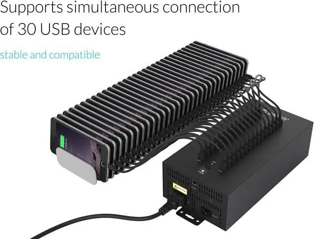Alt view image 4 of 7 - ORICO Industrial USB Hub, 300W Powered Data Hub, 30 Port USB 2.0 Splitter, Full Metal Case, Wall Mountable Support Phone/Tablet Charging, Refurbishing and Brush, Batch Data Transfer