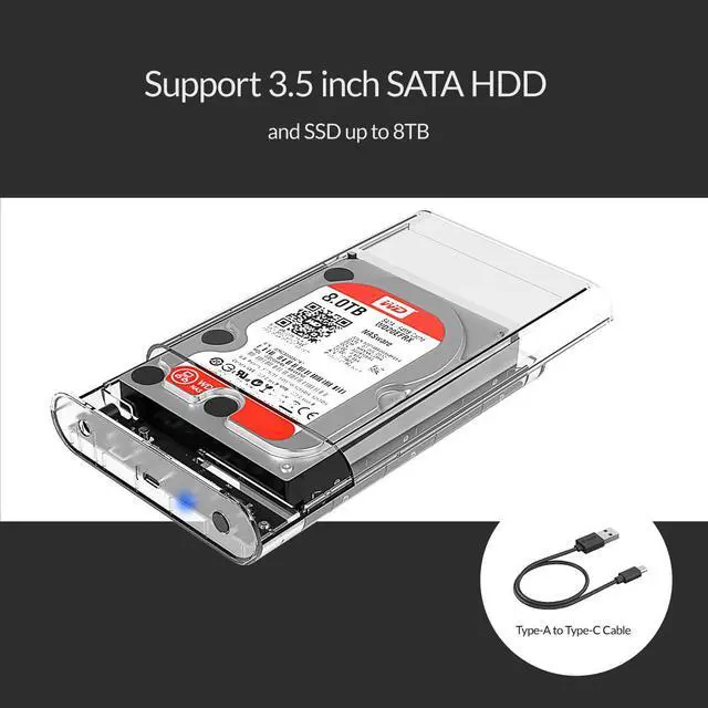 Alt view image 4 of 7 - ORICO USB3.1 Type-C 3.5 inch Hard Disk Drive Enclosure Transparent External 16TB Hard Drive Disk Case for 2.5" 3.5" SATA HDD and SSD Tool Free Support UASP