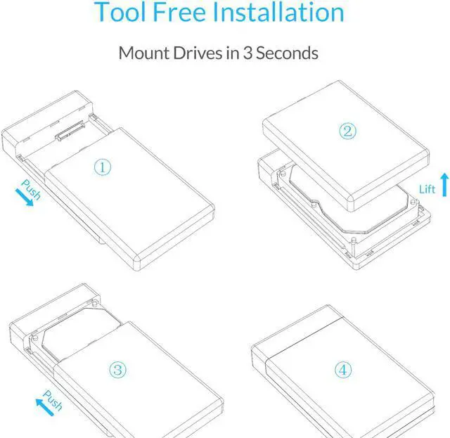 Alt view image 3 of 7 - ORICO 3.5 inch USB 3 Type C to SATA External Hard Drive Enclosure Case Toolless 5Gbps SuperSpeed for 2.5/3.5 inch HDD SSD [Support UASP Protocol 8TB Max] - Black