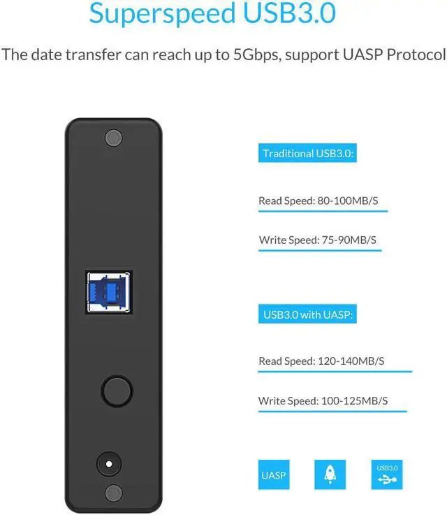 Alt view image 3 of 7 - ORICO Aluminum 3.5 inch USB3.0 to SATA3.0  Hard Drive HDD Enclosure  Vertical Design 3.5 inch HDD Case Docking Station 5Gbps Support UASP 12V2A Power Adapter