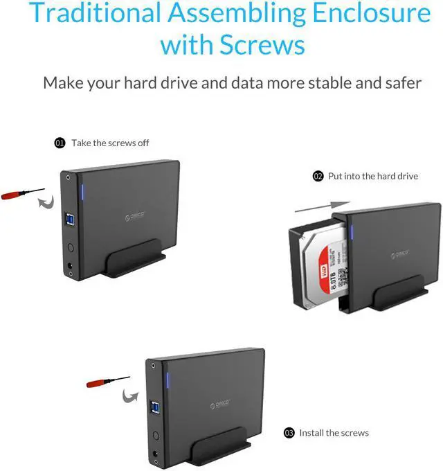 Alt view image 4 of 7 - ORICO Aluminum 3.5 inch USB3.0 to SATA3.0  Hard Drive HDD Enclosure  Vertical Design 3.5 inch HDD Case Docking Station 5Gbps Support UASP 12V2A Power Adapter