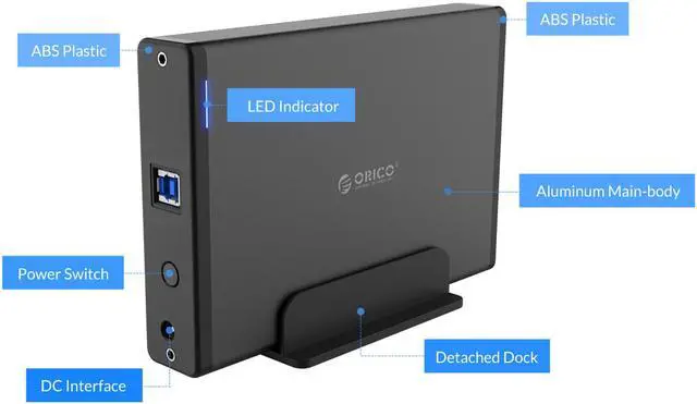 Alt view image 5 of 7 - ORICO Aluminum 3.5 inch USB3.0 to SATA3.0  Hard Drive HDD Enclosure  Vertical Design 3.5 inch HDD Case Docking Station 5Gbps Support UASP 12V2A Power Adapter