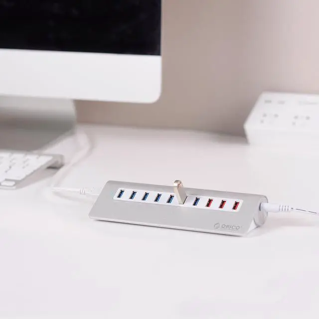 Alt view image 7 of 7 - ORICO Aluminum 10 Port Super Fast Speed USB 3.0 with 7 USB3.0 Ports, 3 USB Charging Ports,36W(12V3A) Hogh Power Adapter 5Gbps Data Transfer Desktop HUB VL812 Chipset for Mac,Windows,XP,Vista and Linux