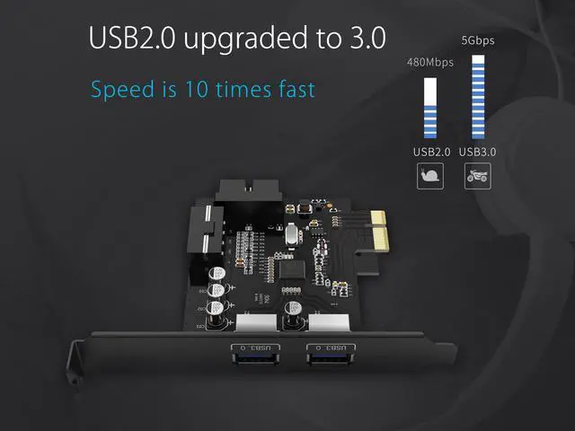 Alt view image 3 of 7 - ORICO USB 3.0 PCI Express Card Hub Controller Adapter Card with 2 Rear USB 3.0 Hosts and Internal USB 3.0 with 15PIN Power Connector -Black