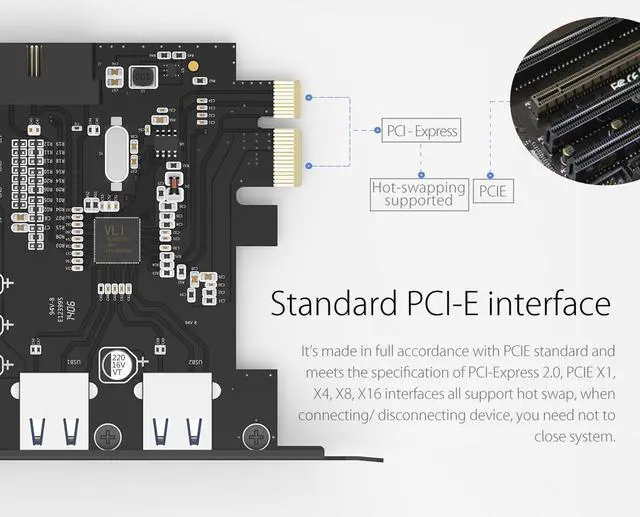 Alt view image 6 of 7 - ORICO USB 3.0 PCI Express Card Hub Controller Adapter Card with 2 Rear USB 3.0 Hosts and Internal USB 3.0 with 15PIN Power Connector -Black