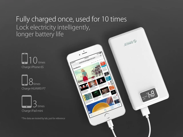Alt view image 4 of 7 - ORICO 20000 mAh Large Capacity Power Bank 2 USB Battery LED Display Screen Power Bank with USB-A 5V2.4A Charger Battery iPhone, for iPad,Tablet Samsung Mobile Phone