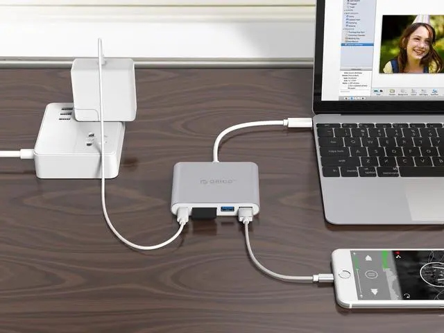 Alt view image 6 of 7 - [5-in-1] ORICO USB-C Type-C Universal Docking Stations with TF SD Card Reader USB3.1 Gen1 with 2 USB3.0 Ports Support OTG Function Power Delivery USB-C Port for MacBook Pro