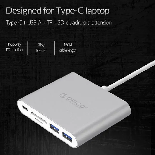 Alt view image 3 of 7 - [5-in-1] ORICO USB-C Type-C Universal Docking Stations with TF SD Card Reader USB3.1 Gen1 with 2 USB3.0 Ports Support OTG Function Power Delivery USB-C Port for MacBook Pro