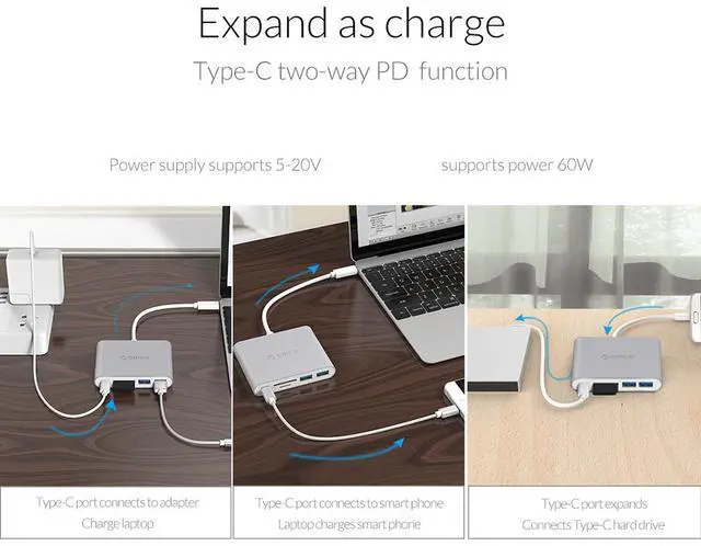 Alt view image 5 of 7 - [5-in-1] ORICO USB-C Type-C Universal Docking Stations with TF SD Card Reader USB3.1 Gen1 with 2 USB3.0 Ports Support OTG Function Power Delivery USB-C Port for MacBook Pro