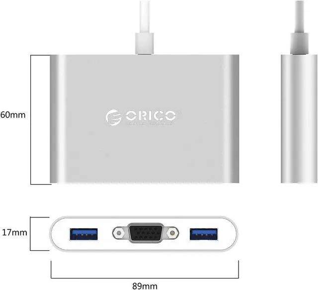 Alt view image 7 of 7 - USB-3.1 Type-C HUB ORICO 5 in 1 USB-C Type-C Multi-Port HUB to VGA USB Type C PD Power Delivery Charging port, 3-USB 3.0 Type-A Ports,for MacBook, Chromebook,PC Laptop