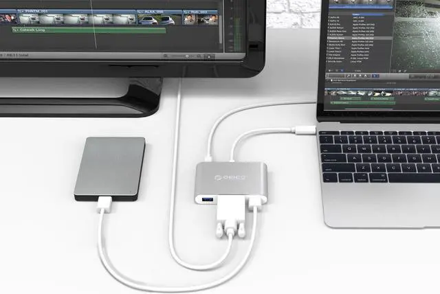 Alt view image 6 of 7 - USB-3.1 Type-C HUB ORICO 5 in 1 USB-C Type-C Multi-Port HUB to VGA USB Type C PD Power Delivery Charging port, 3-USB 3.0 Type-A Ports,for MacBook, Chromebook,PC Laptop