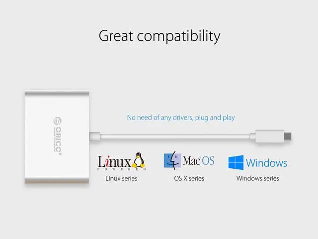 Alt view image 5 of 7 - USB-3.1 Type-C HUB ORICO 5 in 1 USB-C Type-C Multi-Port HUB to VGA USB Type C PD Power Delivery Charging port, 3-USB 3.0 Type-A Ports,for MacBook, Chromebook,PC Laptop