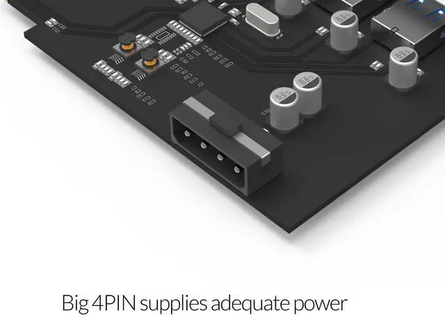 Alt view image 6 of 7 - ORICO 4-Port USB3.0 PCI-E Expansion Card  USB3.0 4 Port PCI Express to USB3.0 Host Controller Adapter Card with 30cm 15PIN SATA to Big 4PIN Power Cord Compatible with Windows,Vista,Linux and Mac OS