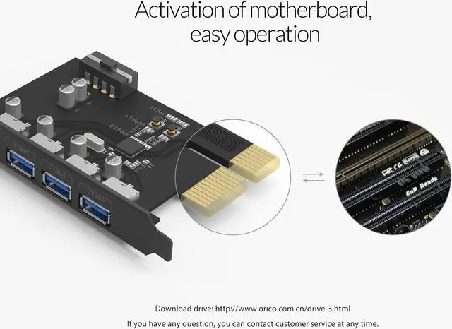 Alt view image 4 of 7 - ORICO 4-Port USB3.0 PCI-E Expansion Card  USB3.0 4 Port PCI Express to USB3.0 Host Controller Adapter Card with 30cm 15PIN SATA to Big 4PIN Power Cord Compatible with Windows,Vista,Linux and Mac OS