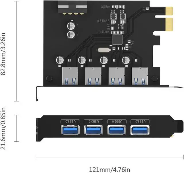 Alt view image 7 of 7 - ORICO 4-Port USB3.0 PCI-E Expansion Card  USB3.0 4 Port PCI Express to USB3.0 Host Controller Adapter Card with 30cm 15PIN SATA to Big 4PIN Power Cord Compatible with Windows,Vista,Linux and Mac OS