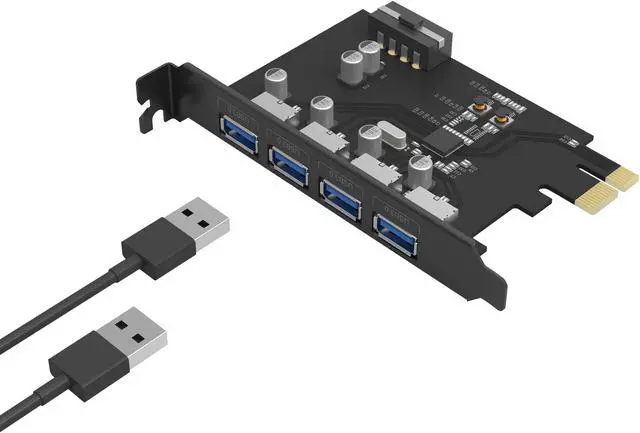 Alt view image 5 of 7 - ORICO 4-Port USB3.0 PCI-E Expansion Card  USB3.0 4 Port PCI Express to USB3.0 Host Controller Adapter Card with 30cm 15PIN SATA to Big 4PIN Power Cord Compatible with Windows,Vista,Linux and Mac OS