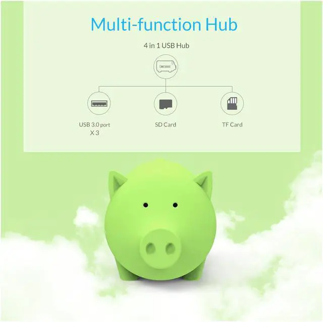 Alt view image 2 of 7 - ORICO Lovely Pig HUB Multi-function USB3.0 OTG Hub 3 USB Ports and TF SD Card Reader with Detachable Data Cable for Various USB Devices
