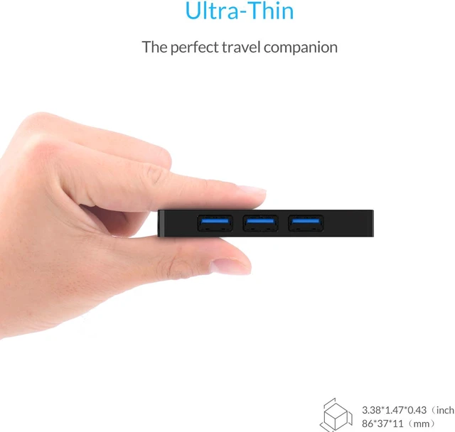 Alt view image 4 of 7 - ORICO 4 Ports USB3.0 HUB Splitter with Reserved Micro B 5V Power Supply Port Support OTG function for Your Smartphone,iPad,Tablet ,iPad, HTC, LG -Black