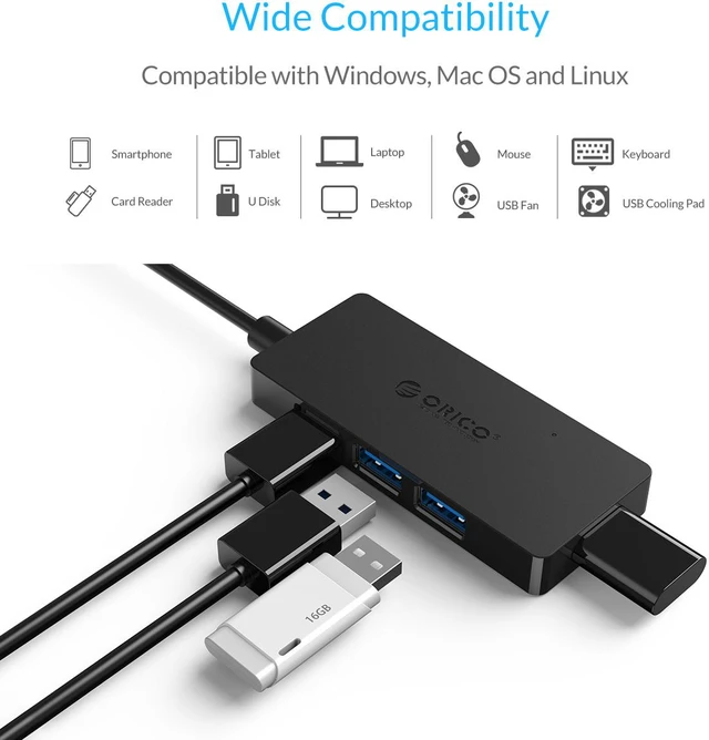 Alt view image 5 of 7 - ORICO 4 Ports USB3.0 HUB Splitter with Reserved Micro B 5V Power Supply Port Support OTG function for Your Smartphone,iPad,Tablet ,iPad, HTC, LG -Black