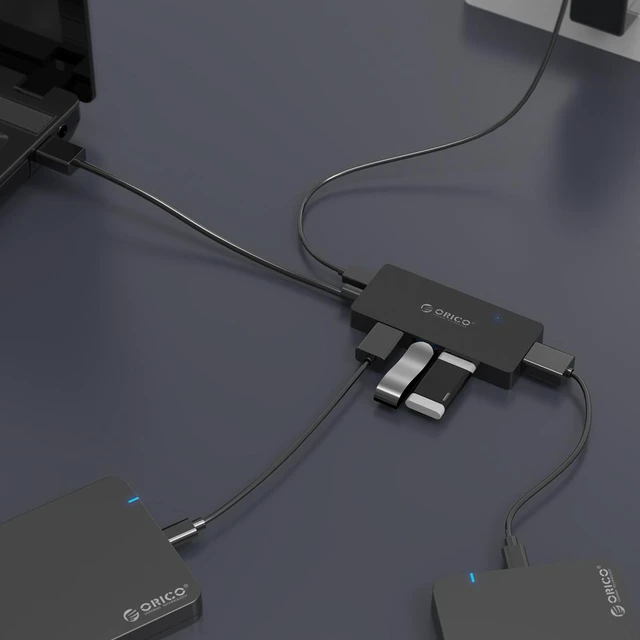 Alt view image 7 of 7 - ORICO 4 Ports USB3.0 HUB Splitter with Reserved Micro B 5V Power Supply Port Support OTG function for Your Smartphone,iPad,Tablet ,iPad, HTC, LG -Black