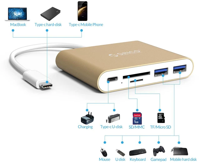 Alt view image 6 of 7 - USB C Hub ORICO Portable USB-3.1 Type-C HUB to 2-USB 3.0 Ports with SD/TF Memory Card Reader Type-C PD Charging Laptop Docking Stations for MacBook/New MacBook Pro/ChromeBook